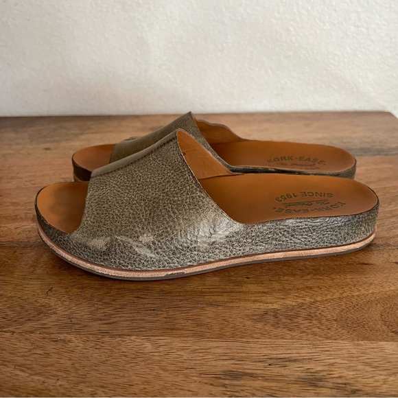 Kork Ease Tutsi Sandals Womens Olive Green Leather Slip On Slides Cork Shoe 8M - Picture 4 of 14